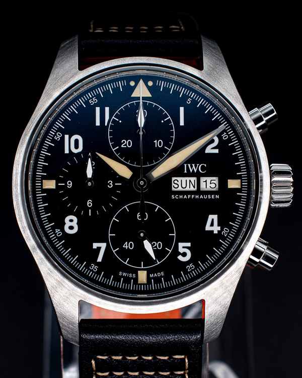 2019 IWC Schaffhausen Pilot Spitfire Chronograph 41MM Black Dial Leather Strap (IW387903)