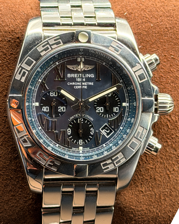 SR: SUN 5-9PM - 2018 Breitling Chronomat L. E. Japan Edition 44MM Blue Mother of Pearl Dial Steel Bracelet (AB01111A/B)