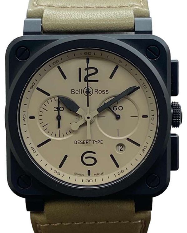 2019 Bell & Ross BR 03 Chronograph "Desert Type" 42MM Beige Dial Leather Strap (BR03-94-CBL)