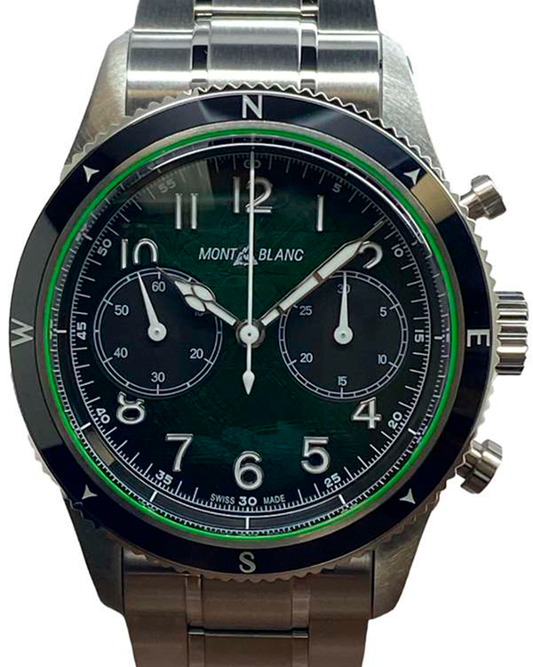 2025 Montblanc 1858 Chronograph 0 Oxygen 42MM Green Dial Steel Bracelet (133298)