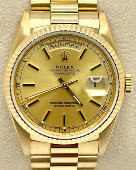 1989 (L Serial) Rolex Day-Date 36MM Champagne Dial Yellow Gold President Bracelet (18238)