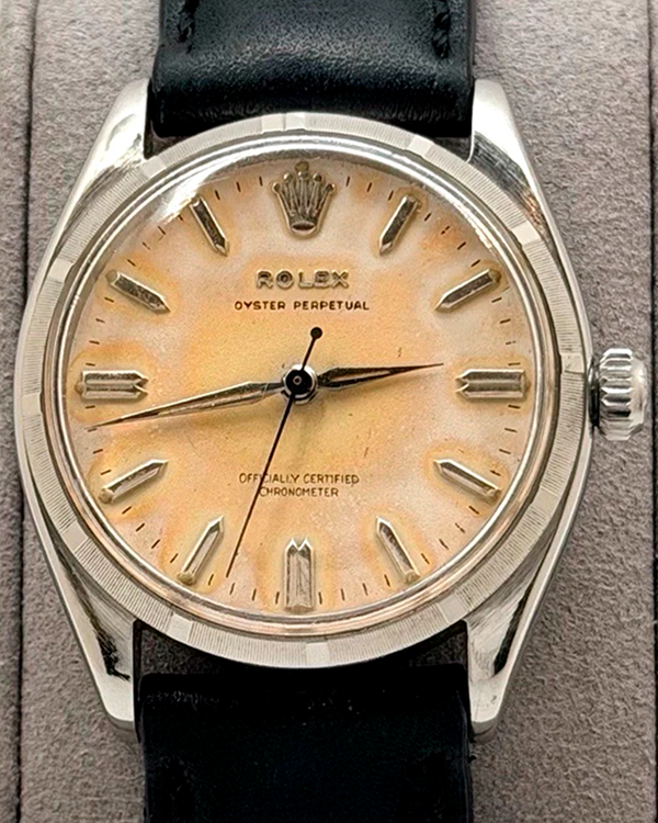 1958 (3.4 Mill. Serial) Rolex Oyster Perpetual 34MM Tropical Dial Aftermarket Leather Strap (6565)