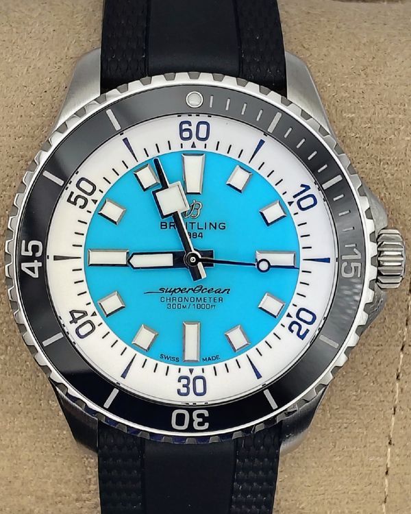 Breitling Superocean 44MM Turquoise Dial Rubber Strap (A17376)