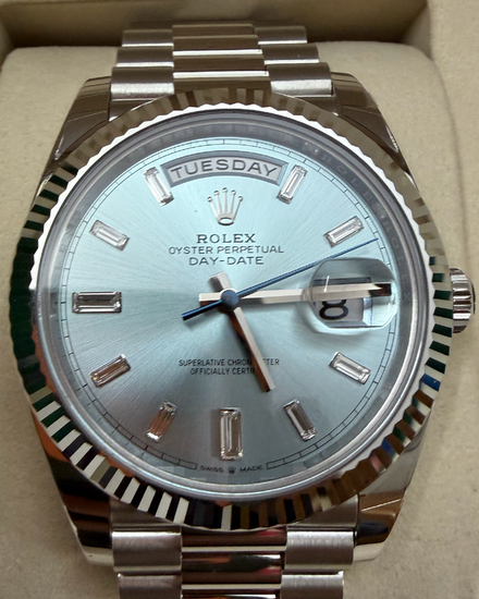 2026 Rolex Day-Date 40MM Ice Blue Dial Platinum President Bracelet (228236)