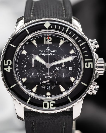 2021 Blancpain Fifty Fathoms Flyback "Bathyscaphe" 45MM Black Dial Textile Strap (5085F-1130-52)