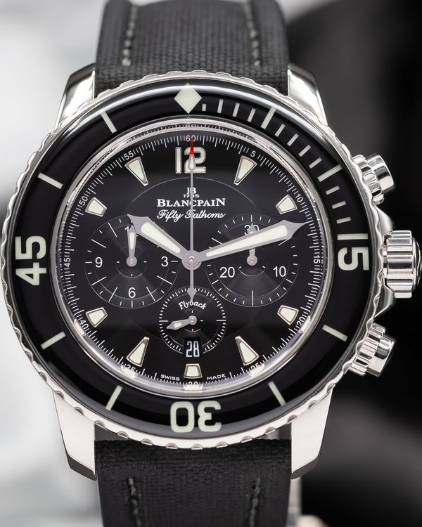 2021 Blancpain Fifty Fathoms Flyback "Bathyscaphe" 45MM Black Dial Textile Strap (5085F-1130-52)