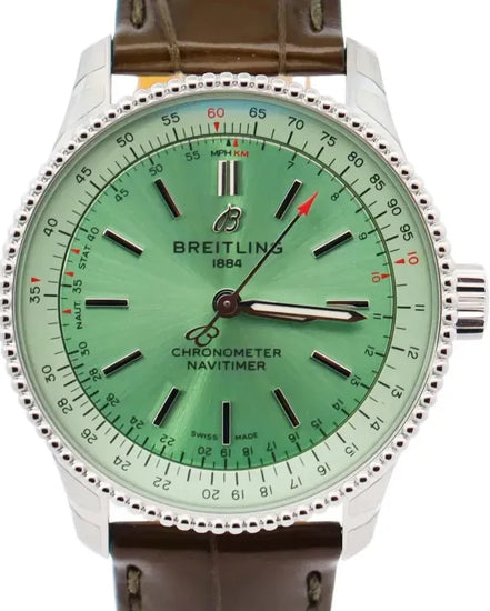 No Reserve - Breitling Navitimer 35MM Green Dial Leather Strap (A17395)