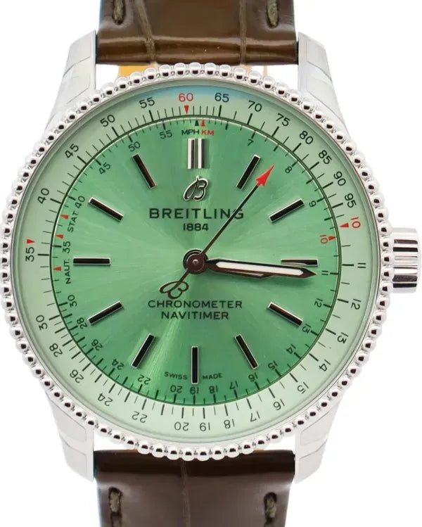 No Reserve - Breitling Navitimer 35MM Green Dial Leather Strap (A17395)