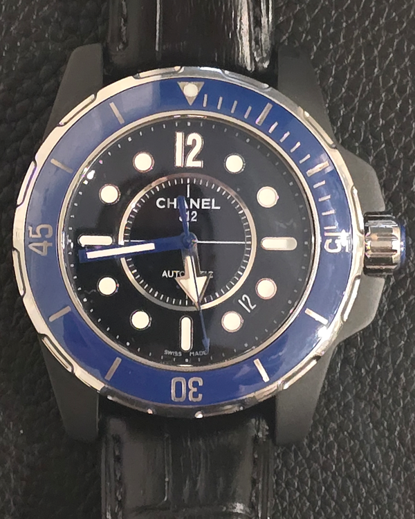 Chanel J12 Marine 38MM Black Dial Leather Strap (H2561)