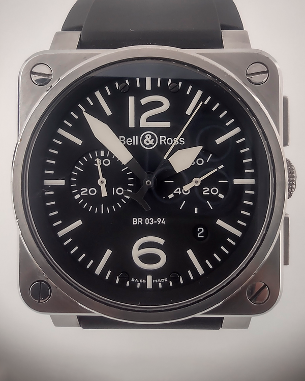 2007 Bell & Ross BR 03 94 42MM Black Dial Rubber Strap (BR0394-BL-SI/SCA)