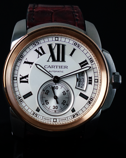 Cartier Calibre de Cartier 42MM Silver Dial Aftermarket Leather Strap (W7100039)