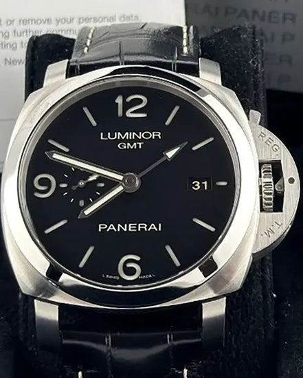 2016 Panerai Luminor 1950 3 Days GMT 44MM Black Dial Leather Strap (PAM00320)