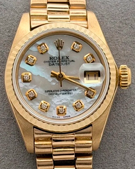 1979 Rolex Lady-Datejust 26MM Aftermarket Mother of Pearl Dial Yellow Gold President Bracelet (6917)