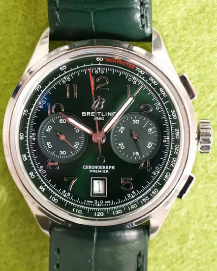 2024 Breitling Premier B01 Chronograph 42MM Green Dial Leather Strap (AB0145)