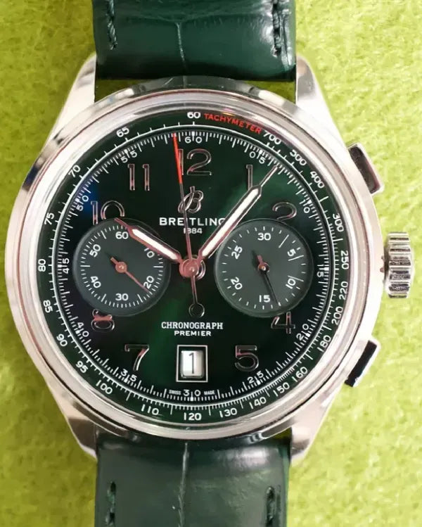 2024 Breitling Premier B01 Chronograph 42MM Green Dial Leather Strap (AB0145)