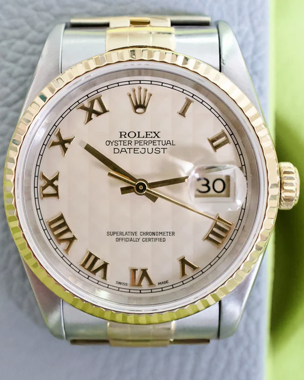 1995 Rolex Datejust 36MM Champagne "Pyramid" Dial Two-Tone Jubilee Bracelet (16233)