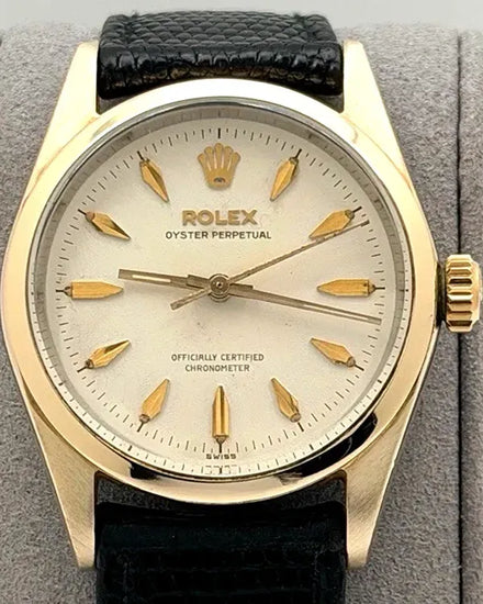 Rolex Oyster Perpetual 34MM Cream Dial Leather Strap (6634)