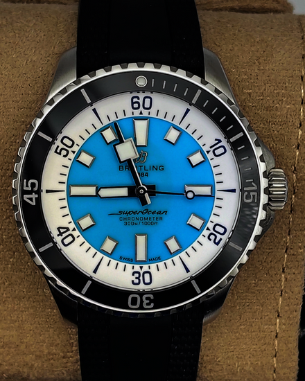 2023 Breitling Superocean 44MM Turquoise Dial Rubber Strap (A17376)