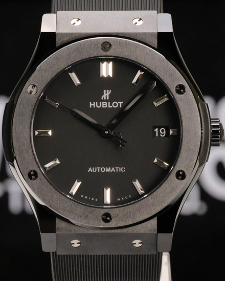 No Reserve - 2024 Hublot Classic Fusion  "Black Magic" 45MM Black Dial Rubber Strap (511.CM.1171.RX)