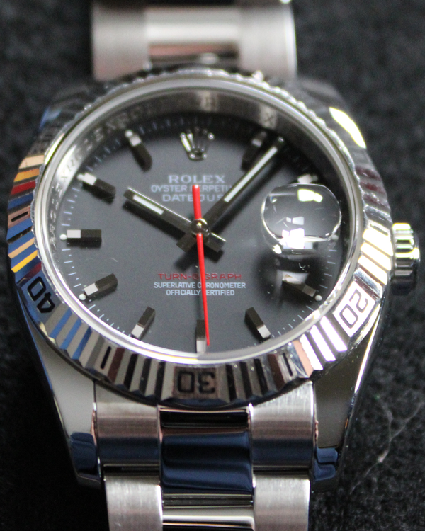No Reserve - 2007 Rolex Datejust Turn-O-Graph 36MM Black Dial Oyster Bracelet (116264)