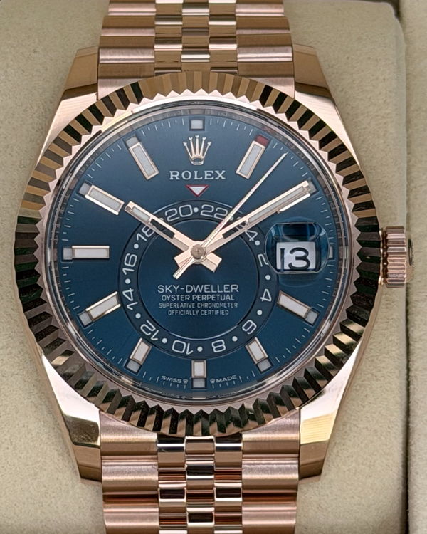 2026 Rolex Sky-Dweller 42MM Blue-Green Dial Rose Gold Jubilee Bracelet (336935)
