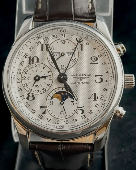 Longines Master Collection Chronograph 40MM Silver Dial Leather Strap (L2.673.4.78.5)