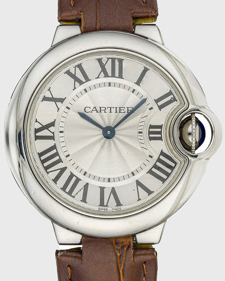 Cartier Ballon Bleu De Cartier 33MM Quartz Silver Dial Leather Strap (3653)