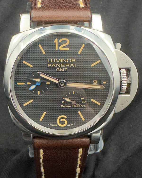 2018 Panerai Luminor 1950 3 Days GMT 42MM Black Dial Aftermarket Leather Strap (PAM01537)