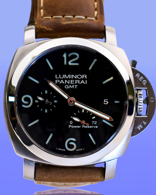No Reserve - 2013 Panerai Luminor 1950 3 Days GMT 44MM Black Dial Leather Strap (PAM00321)