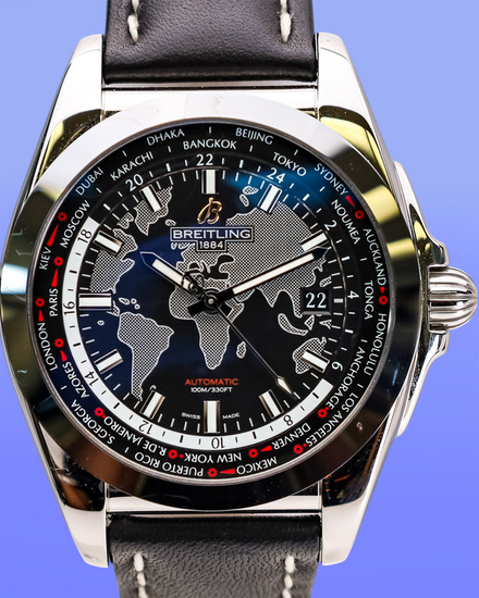 No Reserve - 2022 Breitling Galactic Unitime 44MM Black Dial Leather Strap (WB3510U4/BD94)
