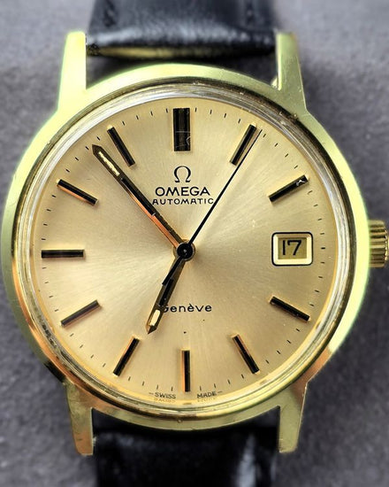 No Reserve - 1968 Omega Geneve Vintage 35MM Champagne Dial Aftermarket Leather Strap (166.0163)