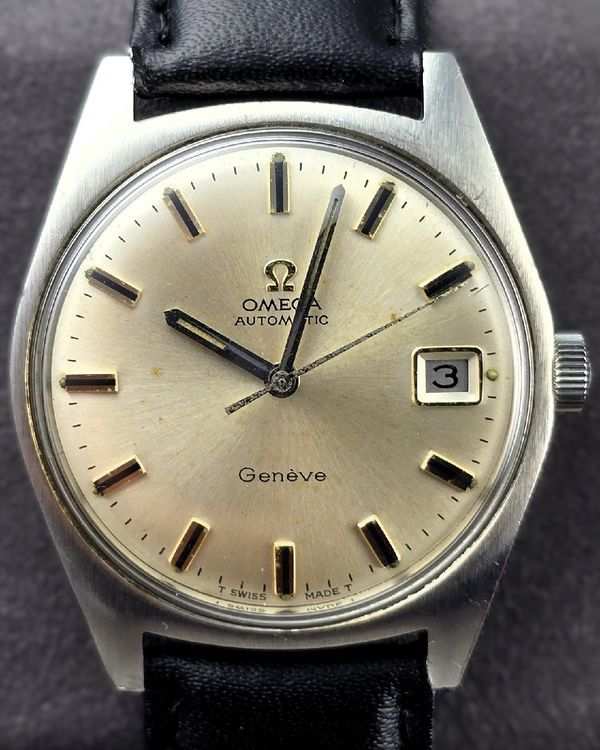 No Reserve - 1968 Omega Geneve Vintage 34MM Silver Dial Aftermarket Leather Strap (166.041)