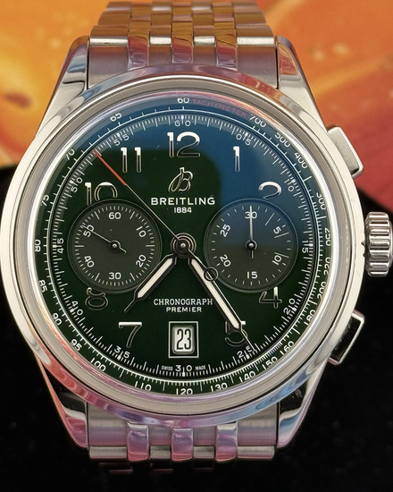 No Reserve - 2023 Breitling Premier B01 Chronograph 42MM Green Dial Steel Bracelet (AB0145)