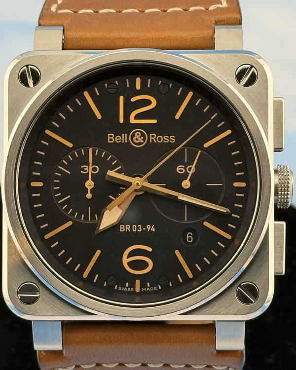 Bell & Ross BR 03 94 Golden Heritage 42MM Black Dial Leather Strap (BR0394-ST-G-HE/SCA)
