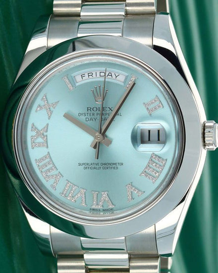 Rolex Day-Date II 41MM Ice Blue Dial Platinum President Bracelet (218206)