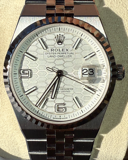 No Reserve - 2025 Rolex Land-Dweller 36MM White "Honeycomb" Dial Flat Jubilee Bracelet (127234)