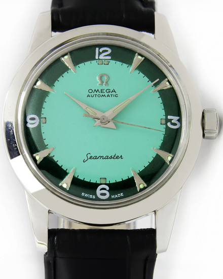 Omega Seamaster Bumper 34MM Aftermarket Turquoise Dial Aftermarket Leather Strap (2577-4)