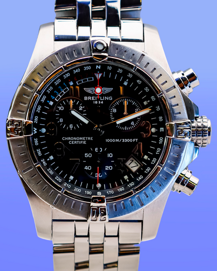 No Reserve - 2016 Breitling Avenger Seawolf Chronograph 45MM Quartz Black Dial Steel Bracelet (A73390)