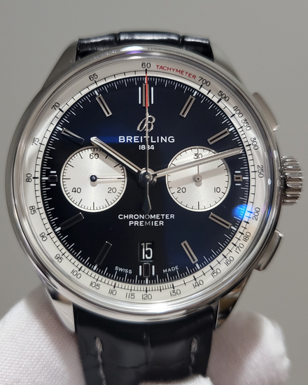 Breitling Premier B01 Chronograph 39MM Black Dial Leather Strap (AB0118371B1P1)