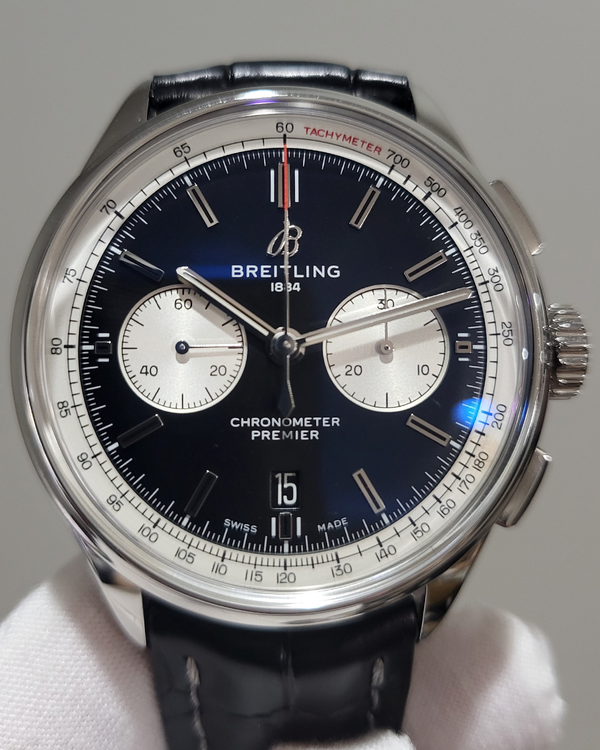 Breitling Premier B01 Chronograph 39MM Black Dial Leather Strap (AB0118371B1P1)
