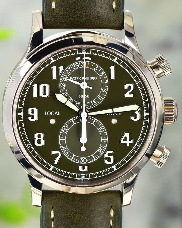 Patek Philippe Calatrava "Pilot" Travel Time 42MM Green Dial Leather Strap (5924G-010)