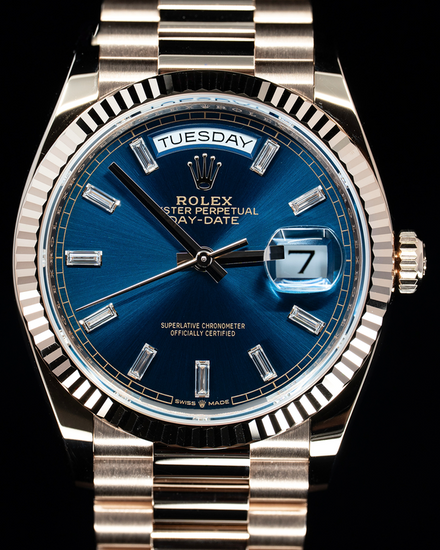 2025 Rolex Day-Date 36MM Blue Dial Rose Gold President Bracelet (128235)