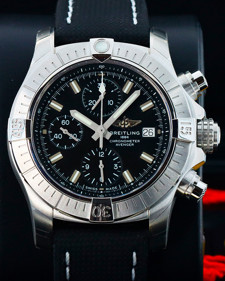 Breitling Avenger Chronograph 43MM Black Dial Leather Strap (A13385101B1X2)