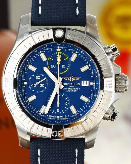 Breitling Avenger Chronograph 45MM Blue Dial Leather Strap (A13317101C1X2)