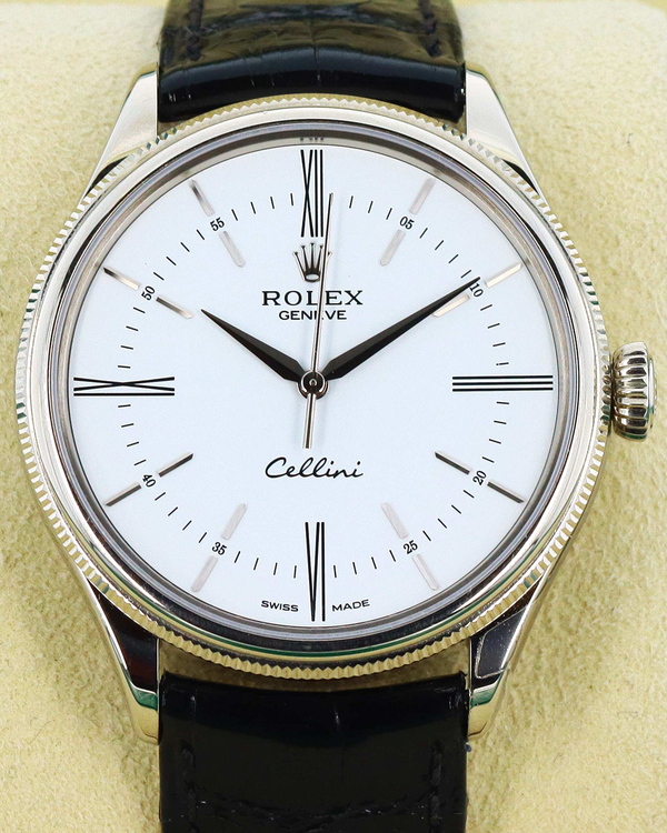 Rolex Cellini Time 39MM White Dial Leather Strap (50509)