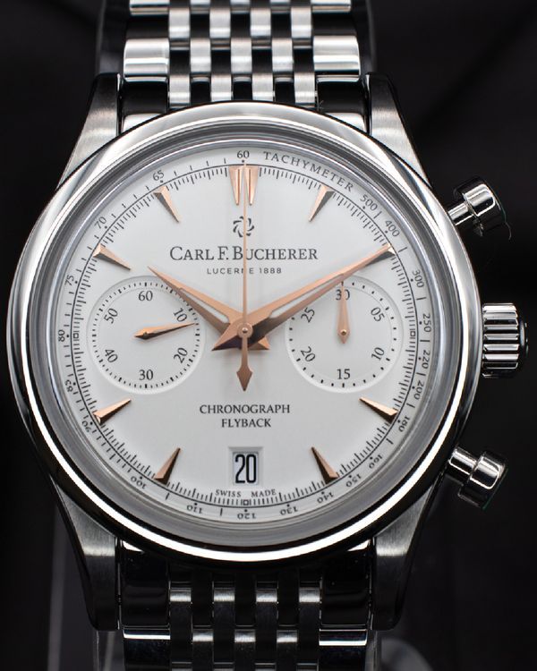 Carl F. Bucherer Manero Flyback 40MM Silver Dial Steel Bracelet (00.10927.08.13.21)
