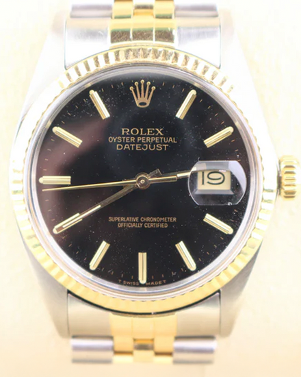 1986 (9.3 Mill. Serial) Rolex Datejust 36MM Black Dial Two-Tone Bracelet (16013)