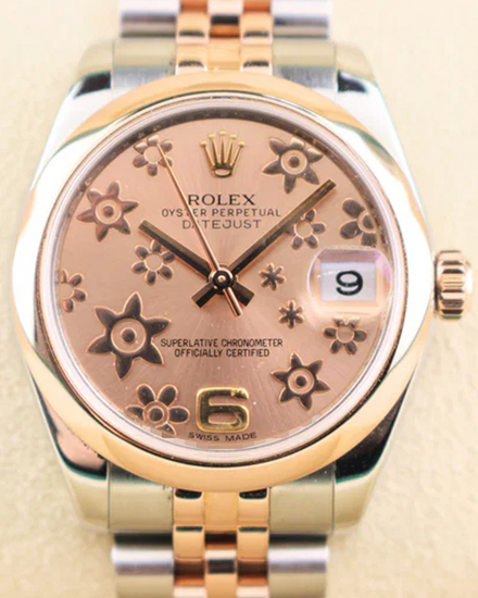 2011 Rolex Datejust 31MM Pink "Floral Motif" Dial Two-Tone Super Jubilee Bracelet (178241)