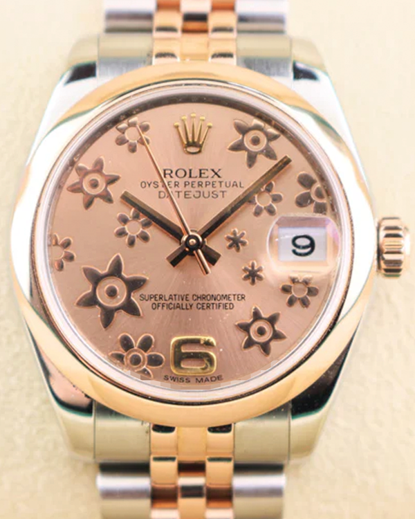 2011 Rolex Datejust 31MM Pink "Floral Motif" Dial Two-Tone Super Jubilee Bracelet (178241)