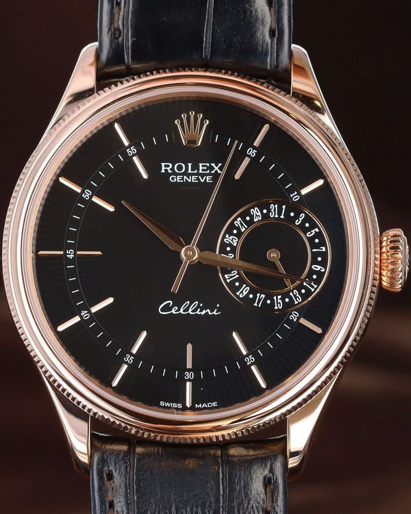 Rolex Cellini 39MM Black Dial Leather Strap (50515)